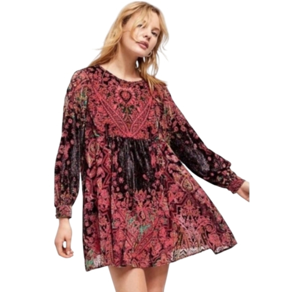 Free People Mirror Mirror Jacquard Velvet Burnout Mini Dress/Tunic Size M